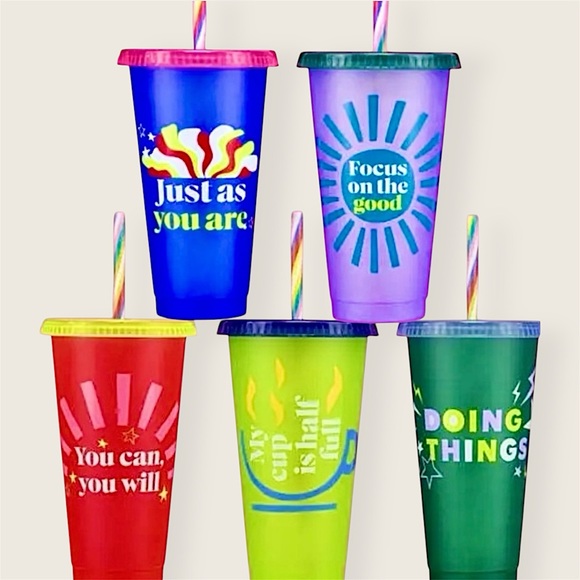 Starbucks 2023 Invoke Positivity Reusable Cold Cup Set 5 Rainbow NIB - Picture 1 of 11